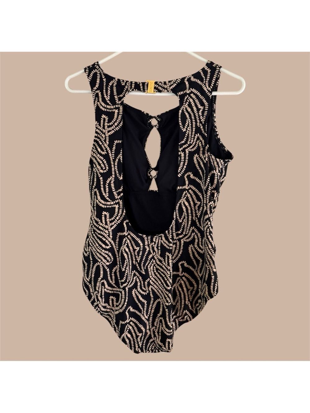Beyond Control Black Tummy Control Swimsuit w/Tan Chain Print. Size 14. EUC! - Picture 5 of 12